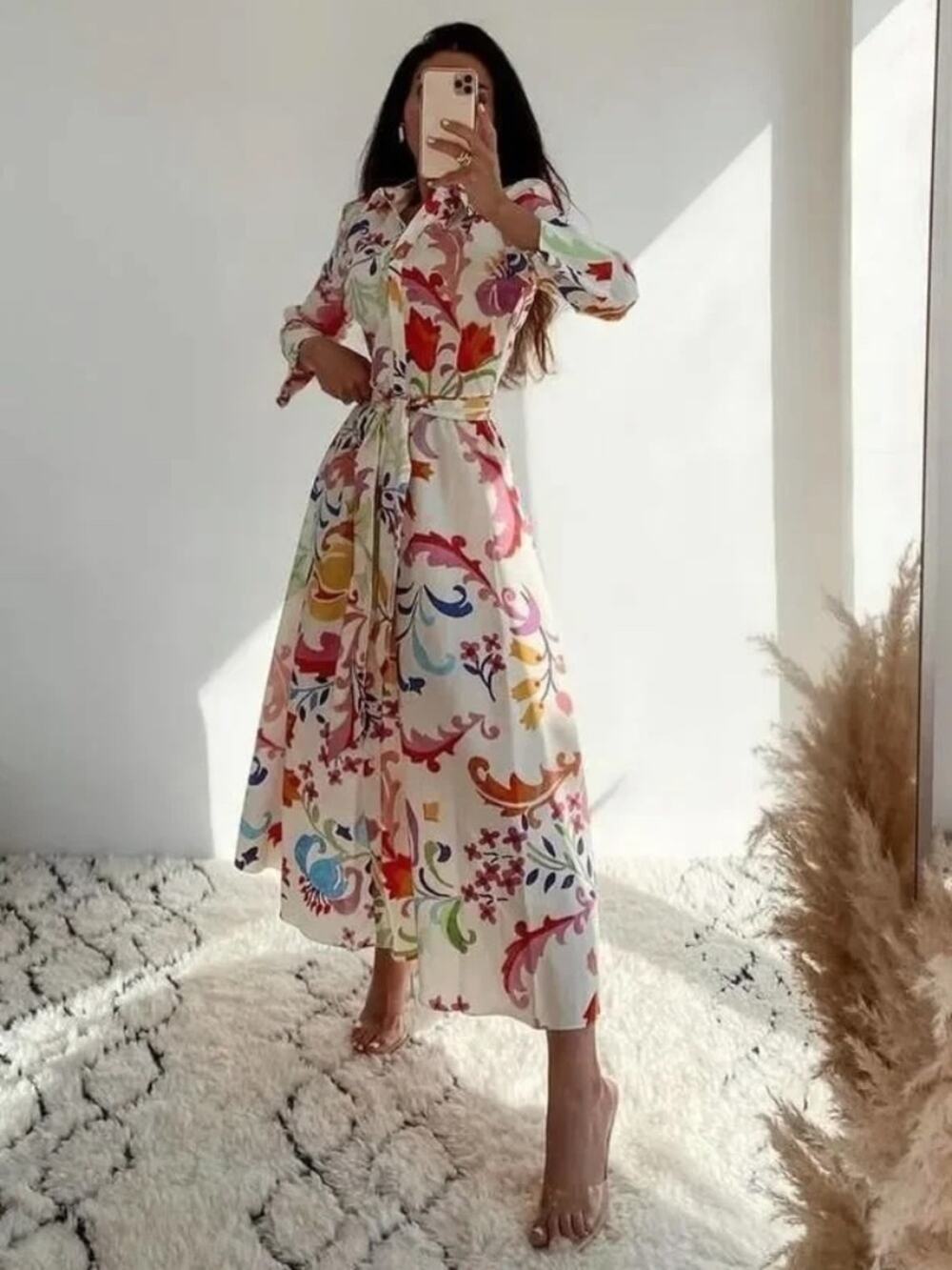 Zara Blogger's Fave Poplin Floral Print Belted Shirt Dress X-Small 2563/195